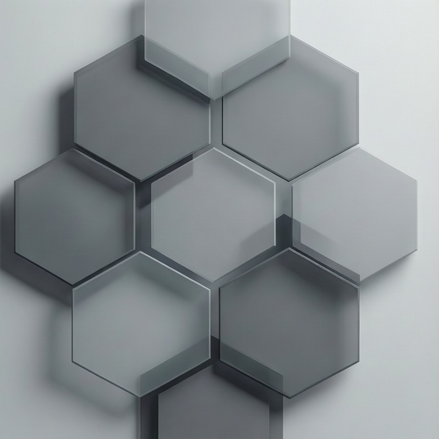Pattern ng magkakapatong na grey hexagon na may malinis at modernong estetika.