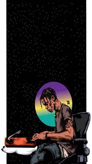 Isang artistikong Astroworld wallpaper na may Travis Scott sa labas ng espasyo. — iPhone 7 Wallpaper