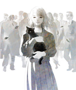 Grey woman carrying a black cat with silhouette background, animated HD wallpaper. — Motorola Razr 70 Ultra Wallpaper