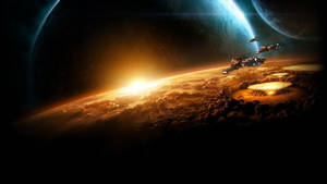 Planet landing visuals sa strategy game Starcraft space wallpaper.
