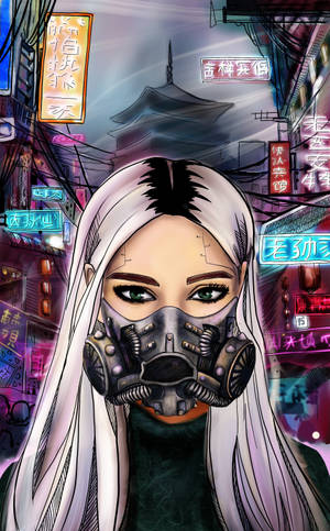 Fictional na babae sa mask mula sa Cyberpunk — Galaxy Tab S9 Wallpaper