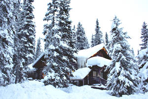 Thick snow on house roof and ground in winter season wallpaper.