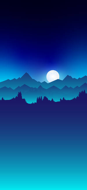 Aesthetic Blue Mountain Moon Illustration — 1170x2532 Wallpaper