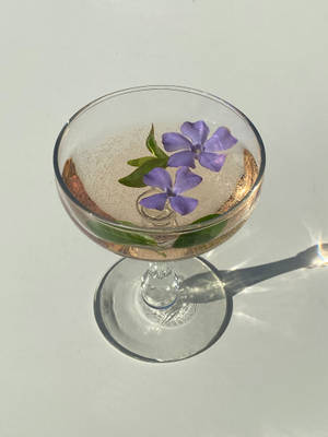 Libreng Stock Photo ng Baso na may cocktail na may mga bulaklak na Vinca minor na umaagos
