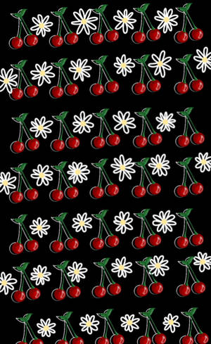 Wallpaper ng aesthetic na pattern ng mga seresa at daisies — RedMagic Tablet Wallpaper