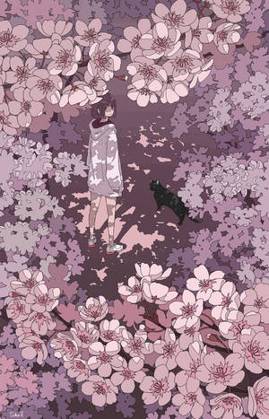 Aesthetic Pink Anime Girl With Cat — Cute anime girl Wallpaper
