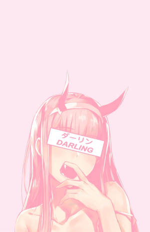 Aesthetic Pink Anime Darling With Horns — Anime girl Wallpaper