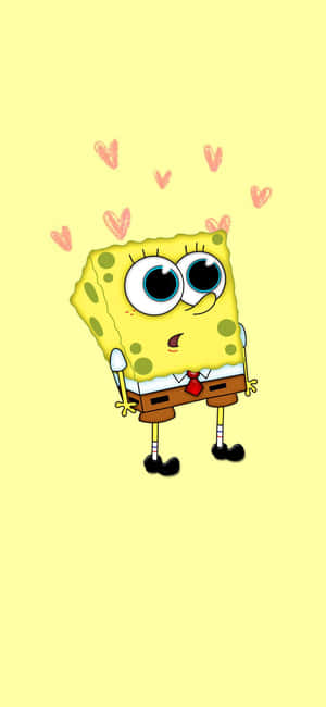 Aesthetic SpongeBob With Mini Hearts — Galaxy A56 Wallpaper