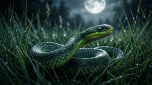 Isang ahas ang gumagap sa damo sa ilalim ng liwanag ng buwan. — Slytherin estetiko Wallpaper