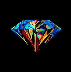 Malamig wallpaper ng makulay 3D malaking diyamante na sumisikat sa itim likuran. — Astig na GIF Wallpaper