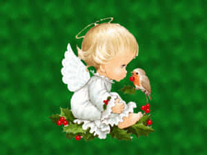 Anghel na Sanggol na May Ibong — Mga anghel ng pasko Wallpaper