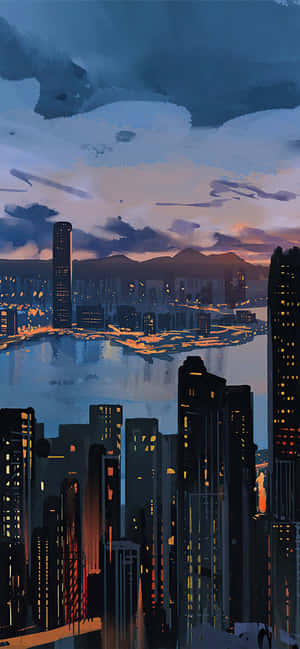 Anime Building Silhouette — iPhone Air Wallpaper