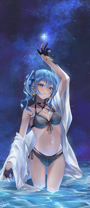 Anime Girl In Bikini At Night — Pixel 9 Pro Fold Wallpaper