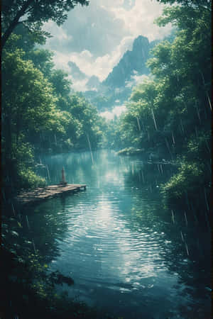 anime,lawa,ulan,kagubatan,lunti,ambon,bundok,daungan,mapayapa,malungkutin,kalikasan,tanawin,4K — iPhone 4 Wallpaper