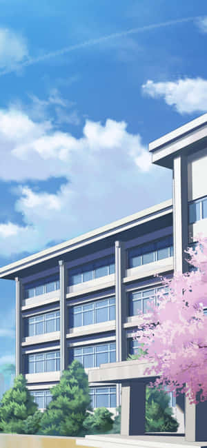 Anime School Building Sakura — Galaxy A55 Wallpaper