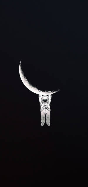 Astronaut Hanging On Moon Cool Black — Galaxy S22 Ultra Wallpaper