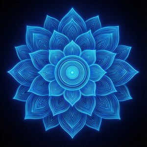 Mandala ng lotus na asul na kumikinang — Neon blue Wallpaper