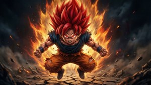 Si Goku bilang Super Saiyan God na may pulang aura. — Goku Wallpaper