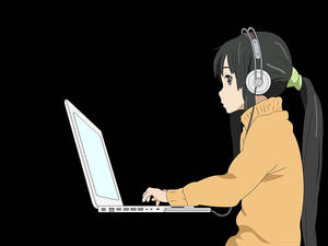 Babaeng Anime Nagtatrabaho sa Puting Manipis na Laptop