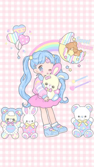 Babaeng Pink Kawaii na Niyayakap ang Stuffed Toy