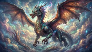 Ang makapangyarihang Banal na Dragon sa kalangitan, naliligo ng mistikong liwanag.