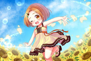 Wallpaper ng batang anime sa patlang ng mga sunflower — Anime Kids Wallpaper