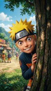 Nagtatago at sumisilip nang malikot ang batang si Naruto. — Naruto iPhone GIF Wallpaper