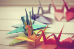 Close-up makukulay na paper cranes origami photo wallpaper — 3:2 Wallpaper