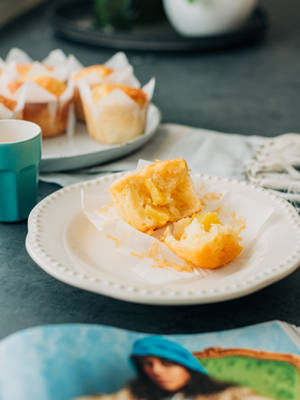 Bitten Muffin On Plate wallpaper — 3:4 Wallpaper