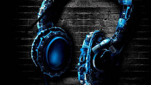 Blue metallic headphone Chromebook background wallpaper