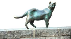 Bronse na Iskulturang Pusa sa Batong Ledge — Nyan cat Wallpaper