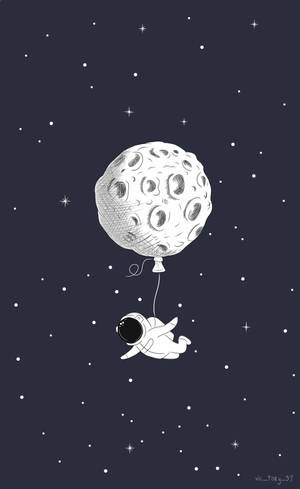 Cartoon Astronaut At Isang Moon Balloon