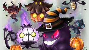 Cartoon Halloween na kumikislap na mga mangkukulam na wallpaper