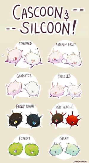 Cascoon at Silcoon sa Iba't Ibang Kulay — Pokemon Telepon Wallpaper