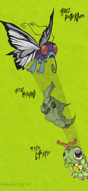 Caterpie, Metapod, At Butterfree Green Aesthetic Phone — iPhone Air Wallpaper