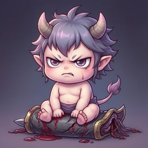 Nakatutuwang chibi na bersyon ni Sukuna bilang isang sanggol na may galit na mukha. — Galaxy Watch Wallpaper