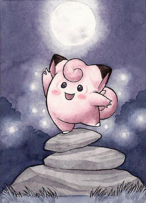 Clefairy Sumasayaw sa Kabilugan ng Buwan — Anime Phone Wallpaper