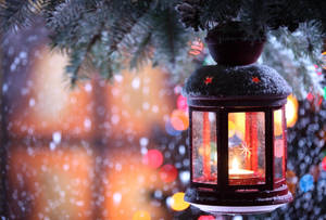 Malamig na Pasko lantern dekorasyon wallpaper