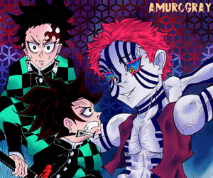 Cool Demon Slayer Tanjiro At Akaza — Astig na tagaslipaw ng demonyo Wallpaper