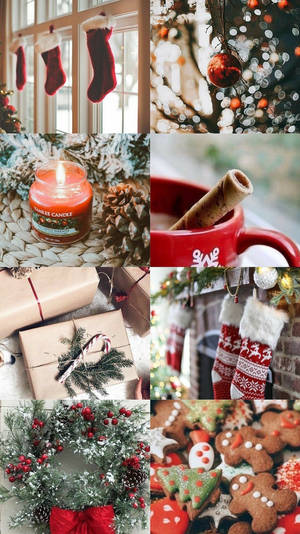 Cozy na aesthetic na Christmas collage na wallpaper — Cute Aesthetic Christmas Wallpaper