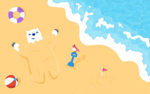 Cute Aesthetic Bear On Beach Para sa Computer