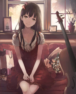 Cute Anime Girl With Cello wallpaper — Galaxy Z Fold 5 Wallpaper