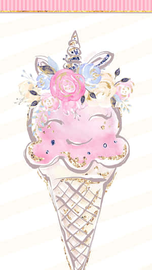 Cute Ice Cream na May Pink na Nakangiti — Cream Aesthetic Wallpaper
