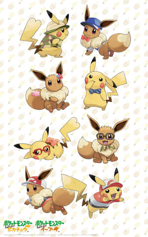 Nakatutuwang Pikachu At Eevee — Infinix Xpad 30 Pro Wallpaper