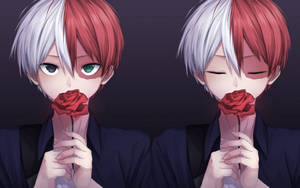 Wallpaper ng cute na Todoroki na may hawak na pulang rosas