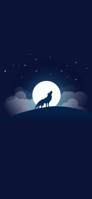 Cute Wolf Full Moon Vector — iPhone 16 Wallpaper