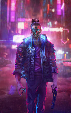Cyberpunk Male Android Mercenary — Galaxy Tab S10 Ultra Wallpaper