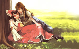 Anime lesbian na sina Reimu at Marisa wallpaper — Anime Lesbian Wallpaper