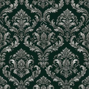 Masalimuot na pilak na damasko sa maitim na berde para sa maharlikang Slytherin na estetikang wallpaper. — Slytherin estetiko Wallpaper