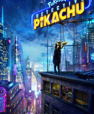Detective Pikachu And Man On Rooftop wallpaper — Galaxy Z Fold 5 Wallpaper